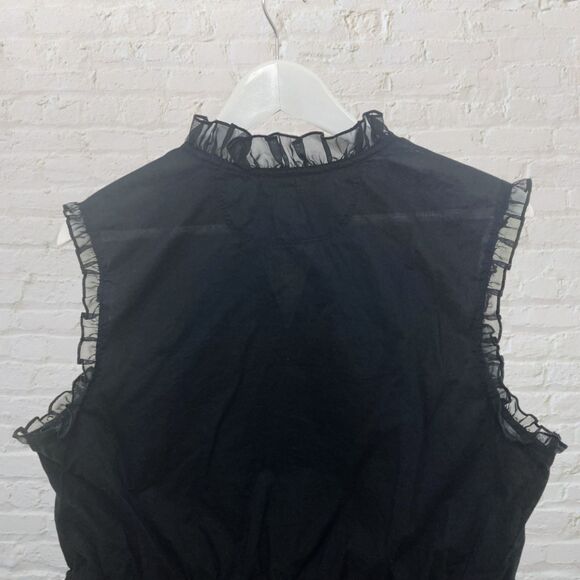Converse One Star Top Size L Black Button Front Ruffle Sleeveless Cotton Blouse - Picture 6 of 16